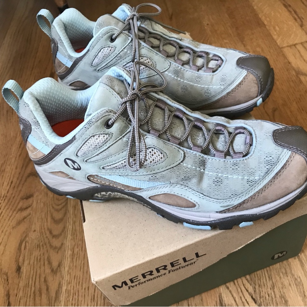 Merrell hiking shoes mint/tan/blue size 9/40 - Picture 3 of 10